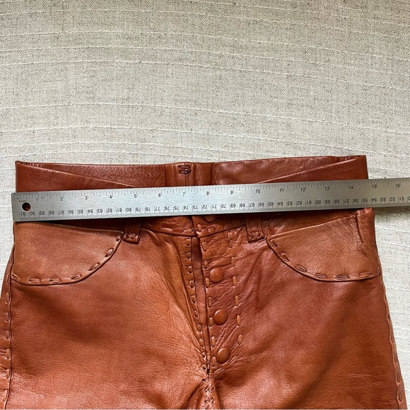 Vintage 1970s Whipstitched Buckskin Leather Flare Pants - Picture 4 of 16